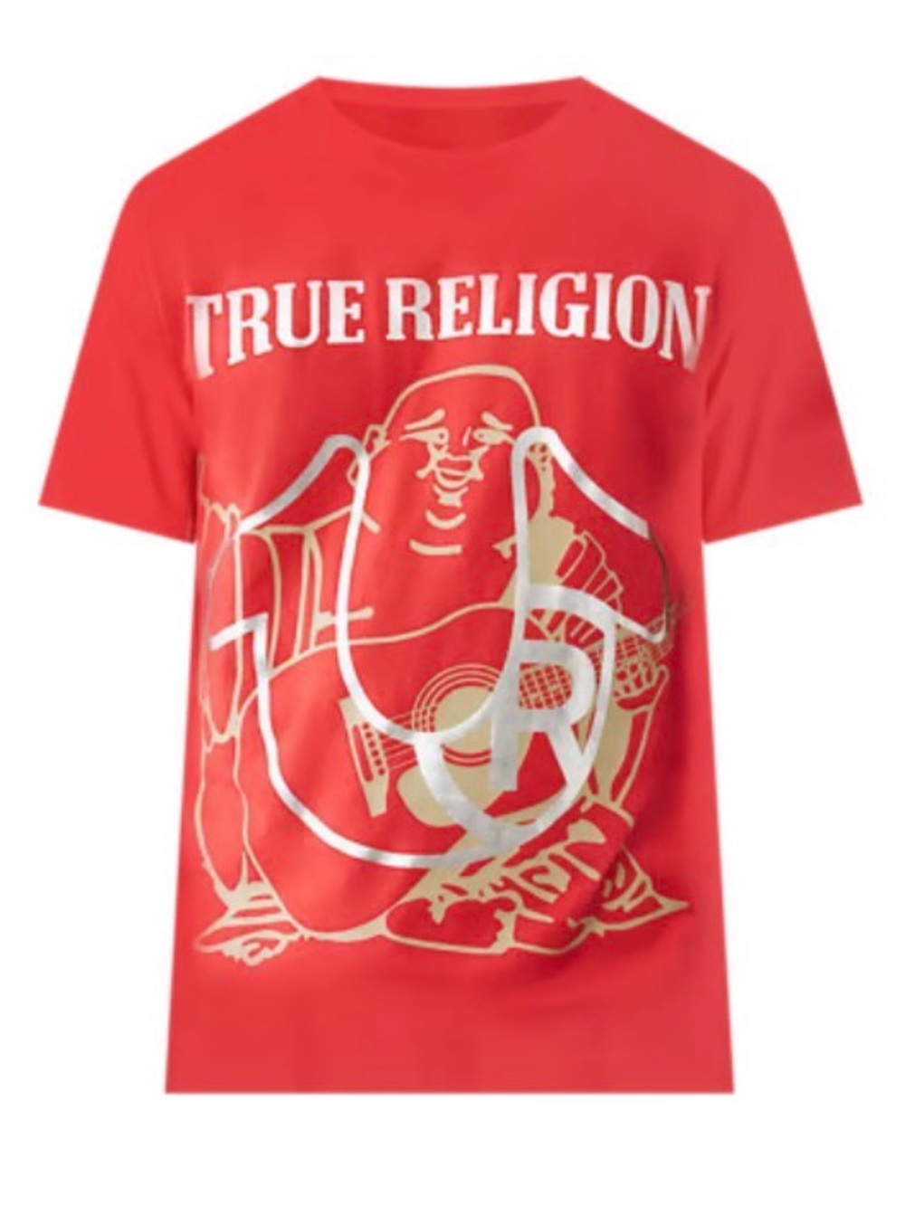 True Religion Red Short-Sleeve Graphic Logo Tee with Metallic Print